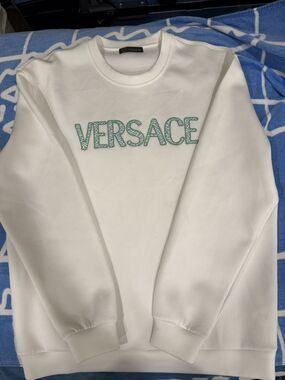 Versace Embroidered Logo Crewneck Sweatshirt White